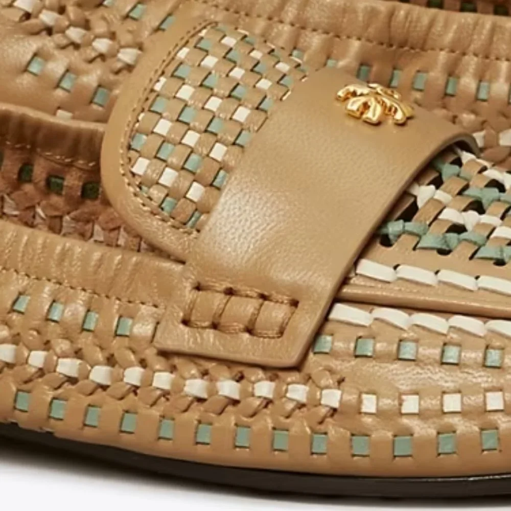 Tory Burch $348 Woven Ballet Loafer Flats Tan Blue SUPER COMFY!